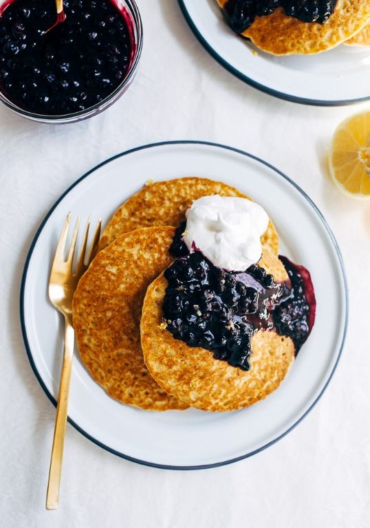 Blueberry Lemon Hoe Cakes with Powdered Sugar