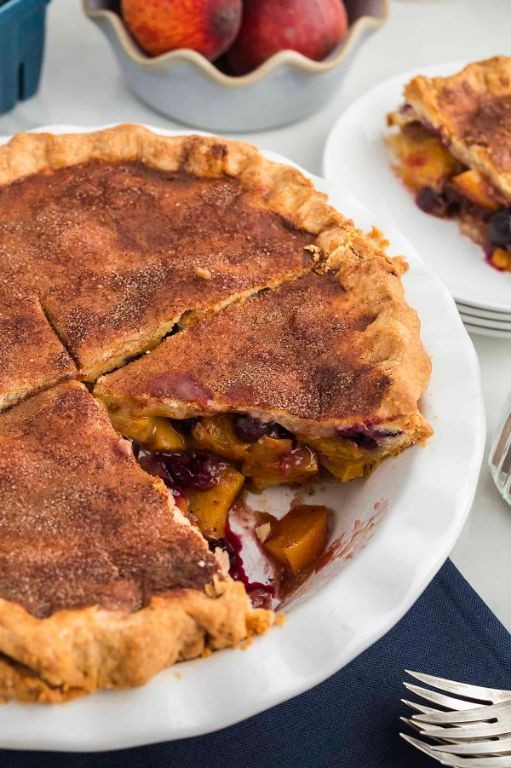 Blueberry Peach Pie with Cinnamon Sugar