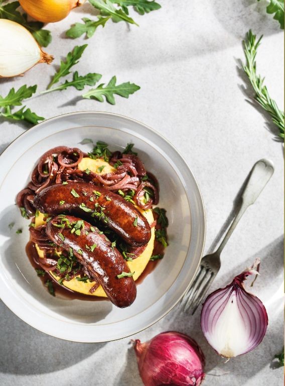 Braised Lamb Sausage with Red Wine Sauce