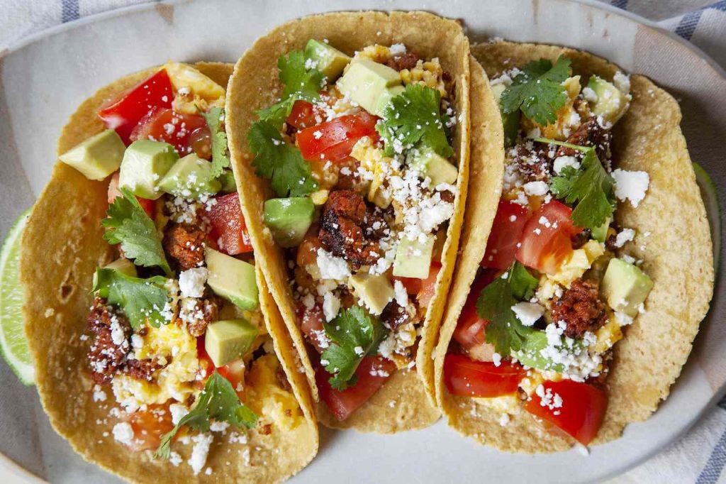 Breakfast Tacos with Scrambled Eggs and Chorizo