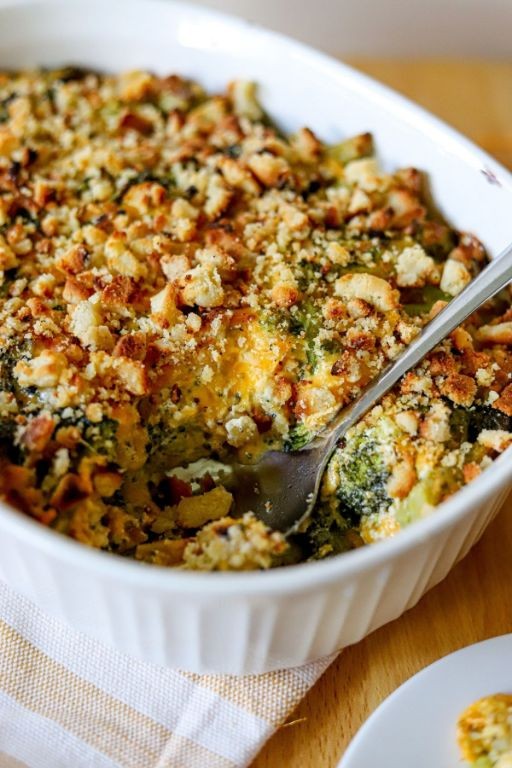 Broccoli and Cheese Casserole with Almond Flour Topping