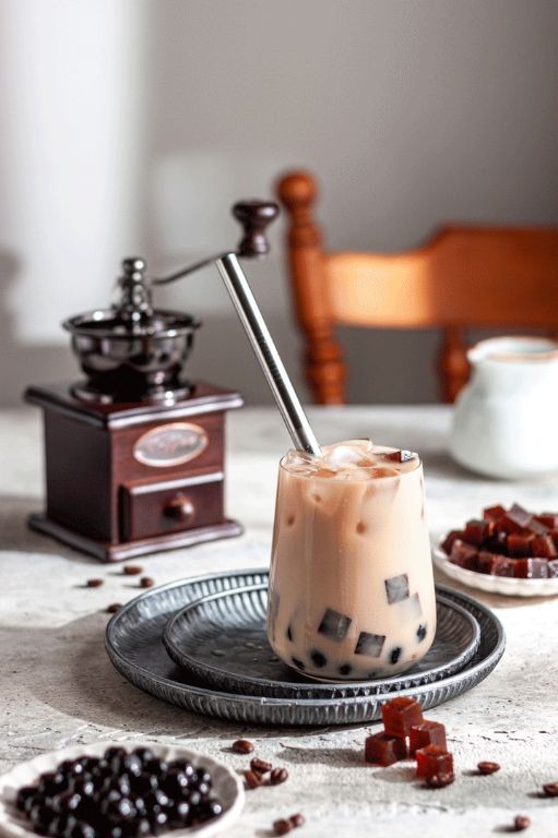 Brown Sugar Coffee Jelly with Tapioca Pearls