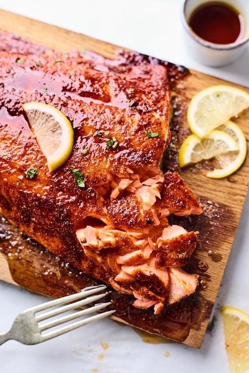 Brown Sugar and Bourbon Cedar Plank Salmon