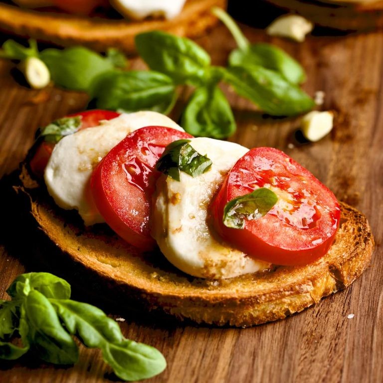 Bruschetta with Tomato, Basil, and Fresh Mozzarella