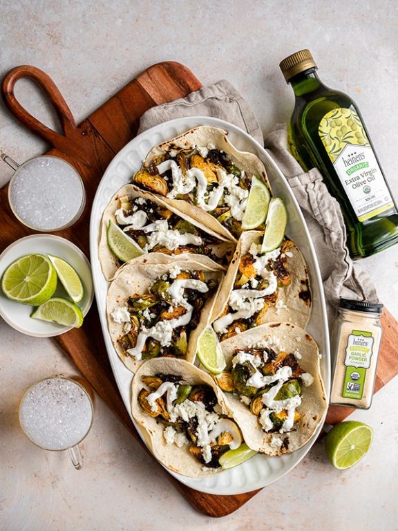 Brussels Sprouts Tacos with Spicy Greek Yogurt Sauce