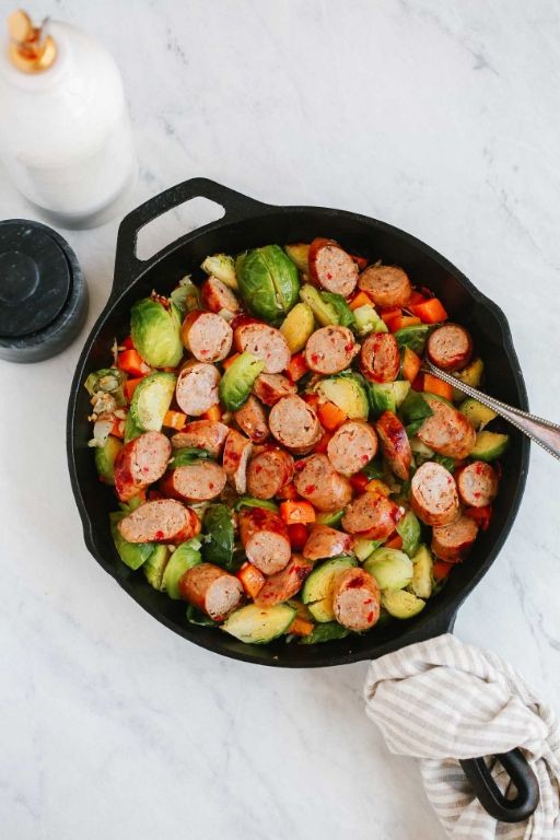 Brussels Sprouts and Turkey Sausage Skillet