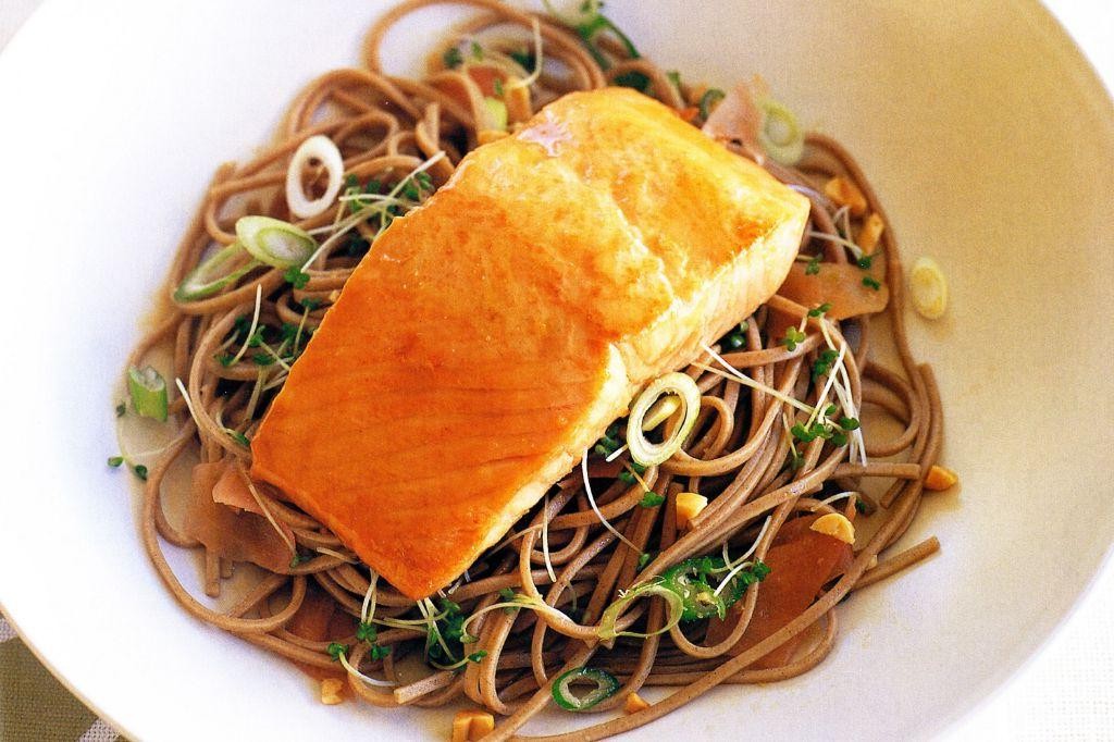 Buckwheat Noodles with Miso-Glazed Salmon