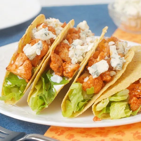 Buffalo Cauliflower Tacos with Blue Cheese Drizzle