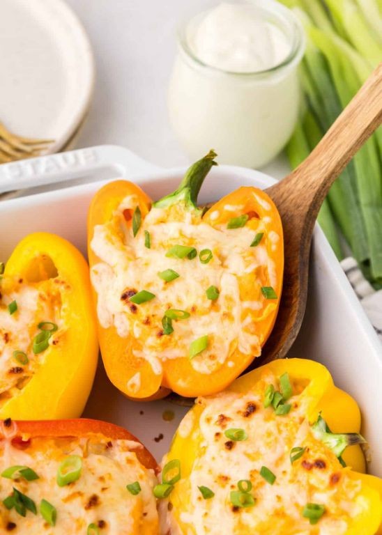 Buffalo Chicken Hummus Stuffed Peppers