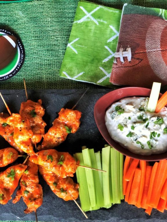 Buffalo Chicken Skewers with Blue Cheese Dip