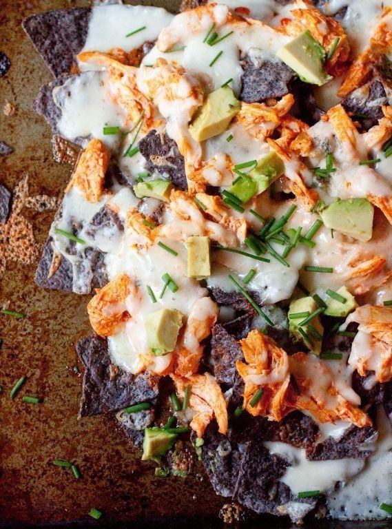 Buffalo Pulled Pork Nachos with Blue Cheese
