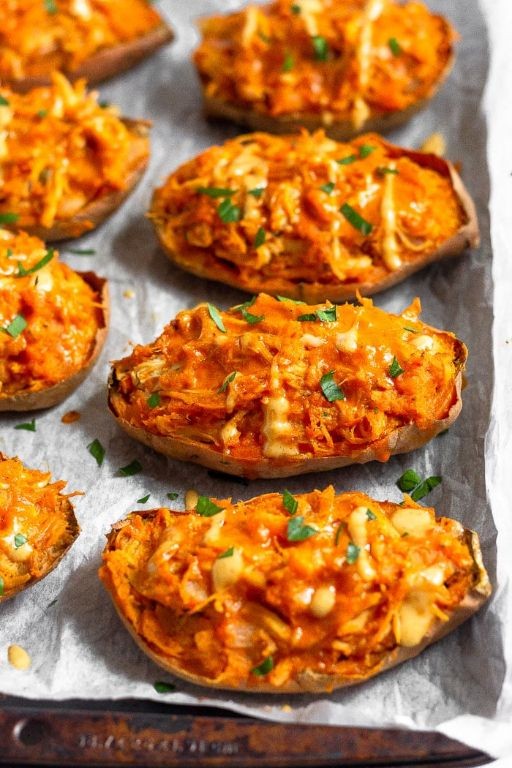 Buffalo Style Smashed Sweet Potatoes