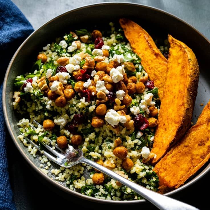 Bulgur Salad with Roasted Sweet Potatoes and Kale