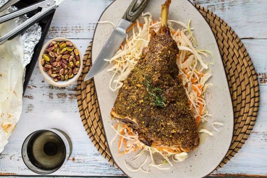 Butterflied Leg of Lamb with Pistachio and Herb Crust