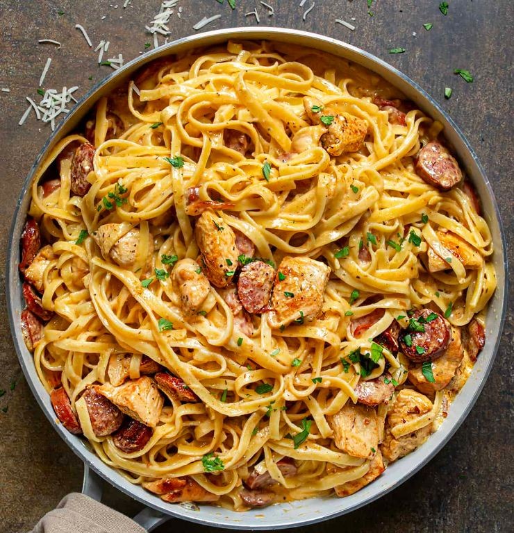 Cajun Chicken and Sausage Bertolli Alfredo Pasta