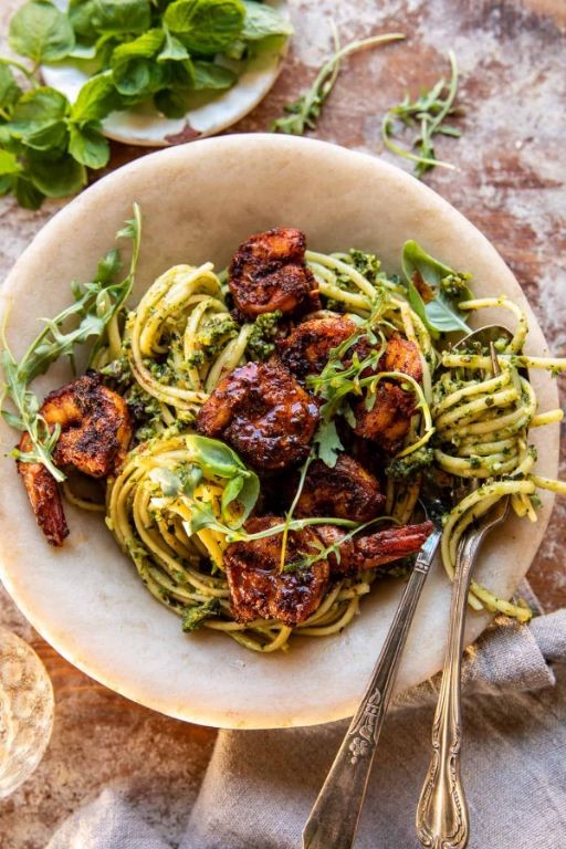Cajun Pesto Pasta with Grilled Shrimp