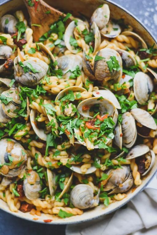Calamarata Pasta with Fresh Clams and Chorizo