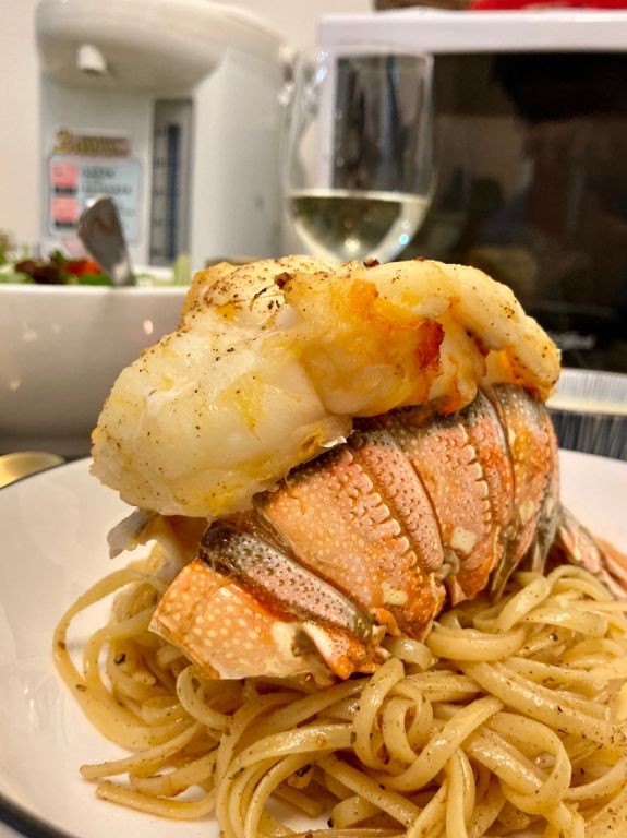 Calamarata Pasta with Garlic Butter Lobster Tails