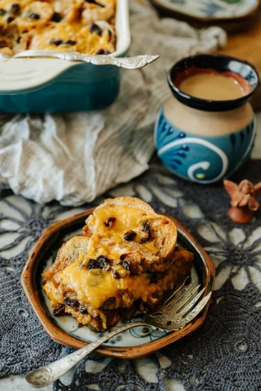 Capirotada Bread Pudding with Bourbon Glaze