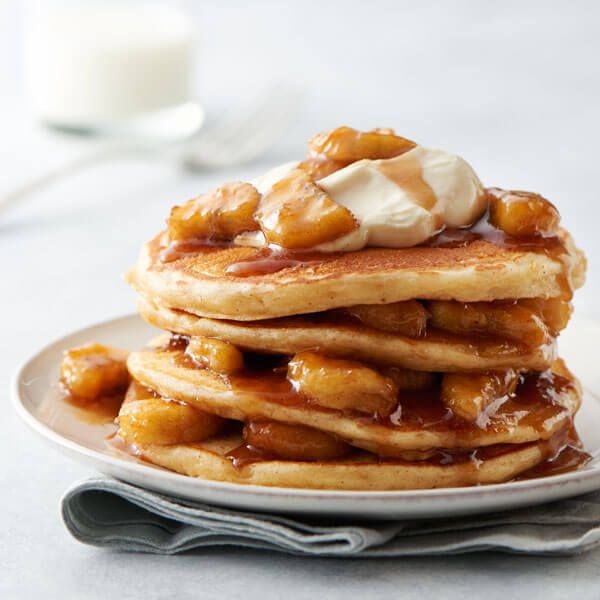 Caramelized Banana Pancakes with Maple Syrup