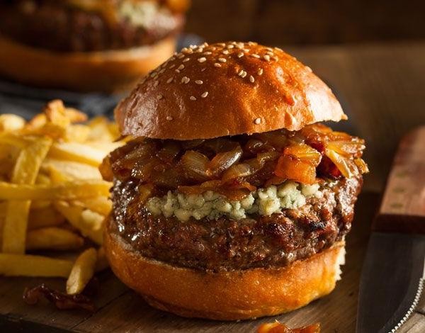 Caramelized Onion and Blue Cheese Burger