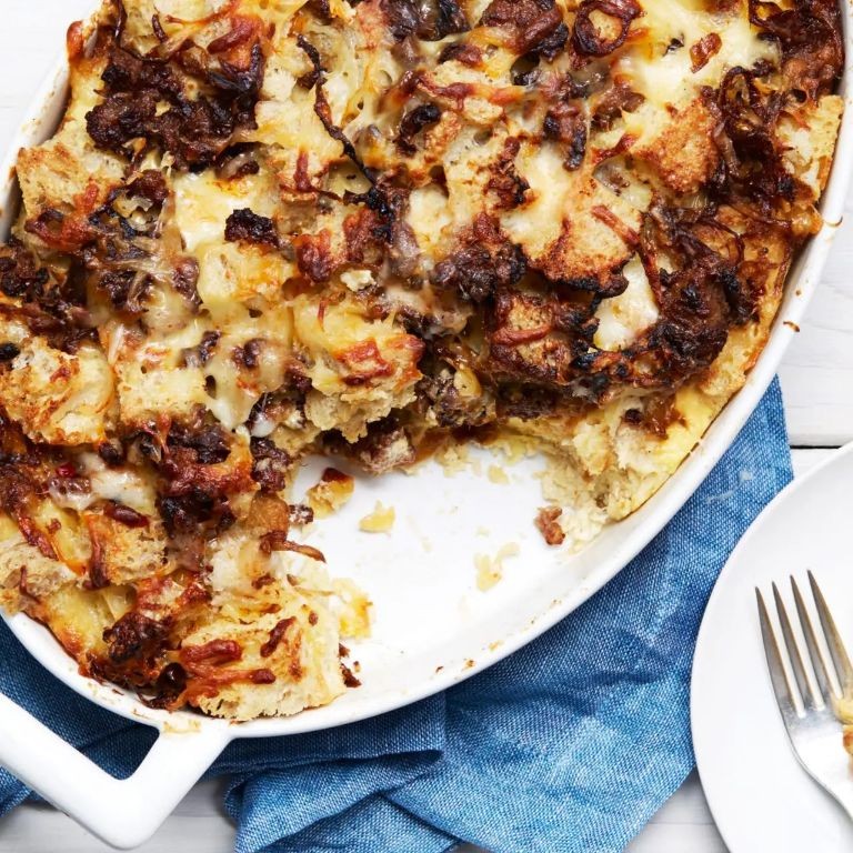 Caramelized Onion and Italian Sausage Strata