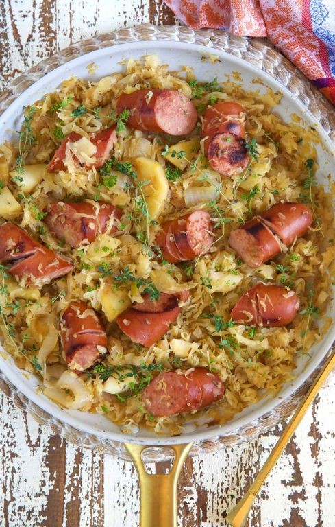 Caramelized Onion and Sausage Sauerkraut Stir-Fry