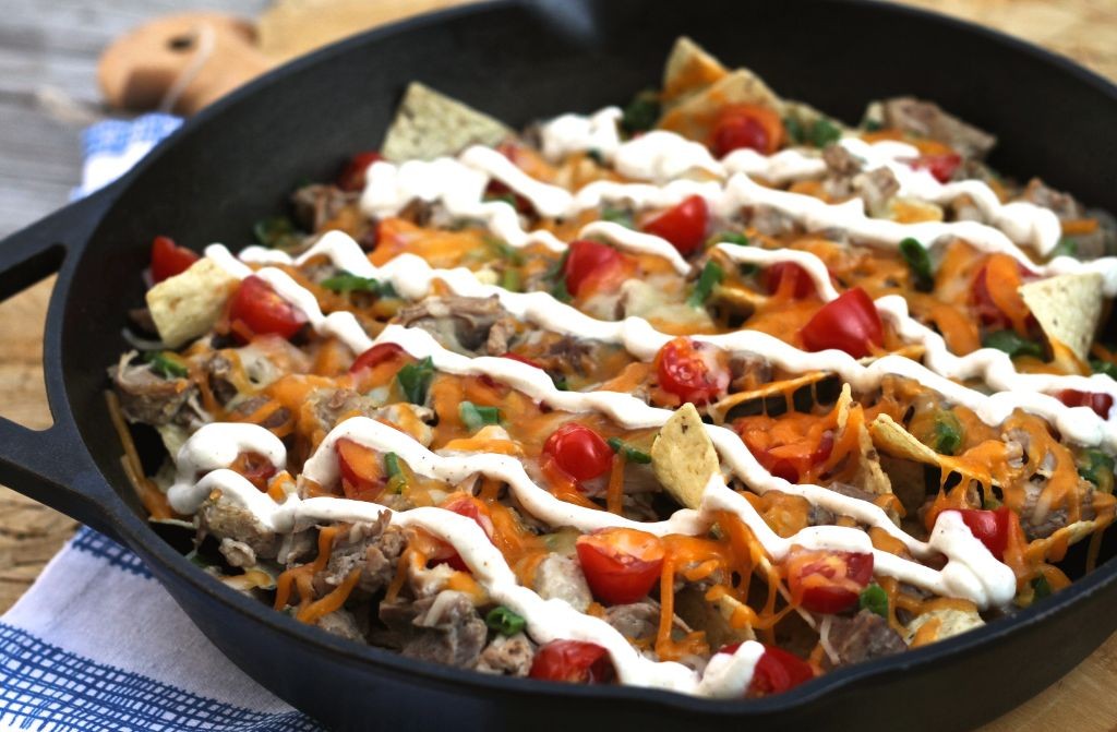 Carnitas Nachos with Avocado Lime Crema