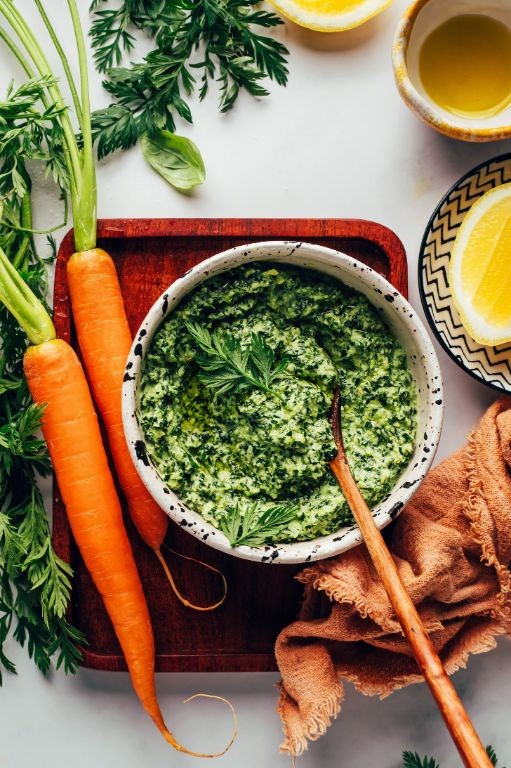 Carrot Top and Walnut Pesto