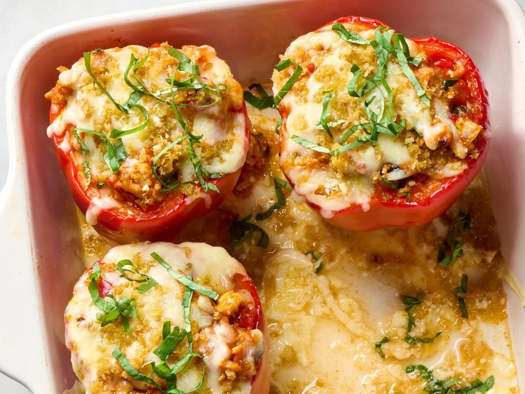 Cheesy Chicken Scarpariello Stuffed Peppers