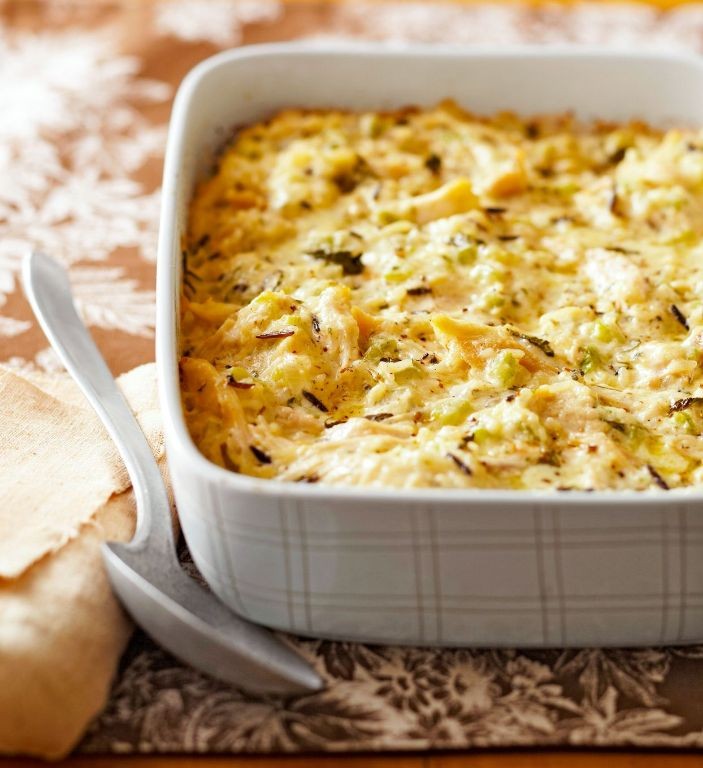 Cheesy Chicken and Wild Rice Dressing Bake