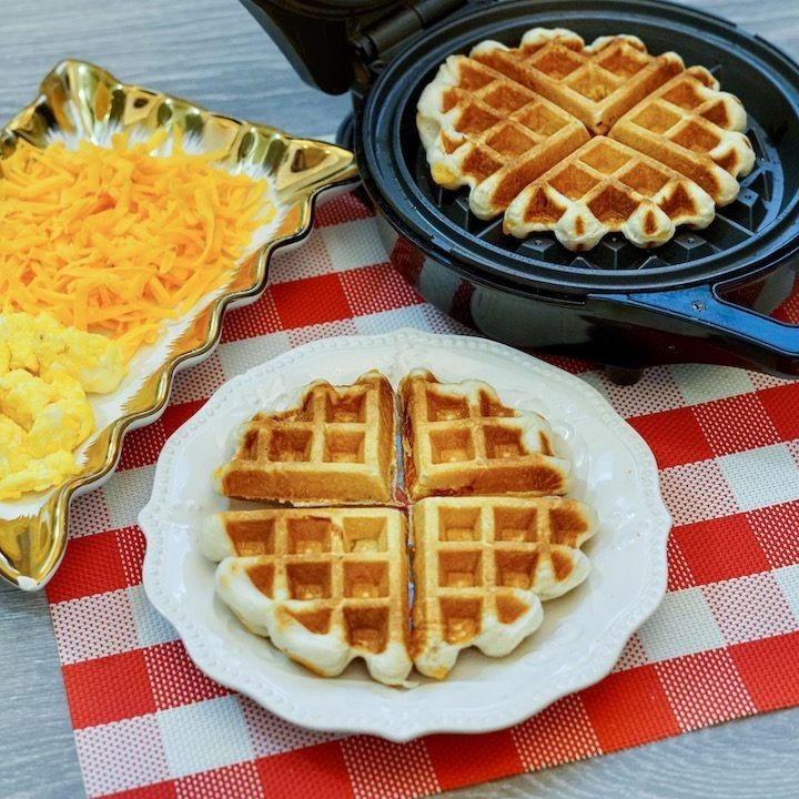 Cheesy Ham and Egg Stuffed Waffles