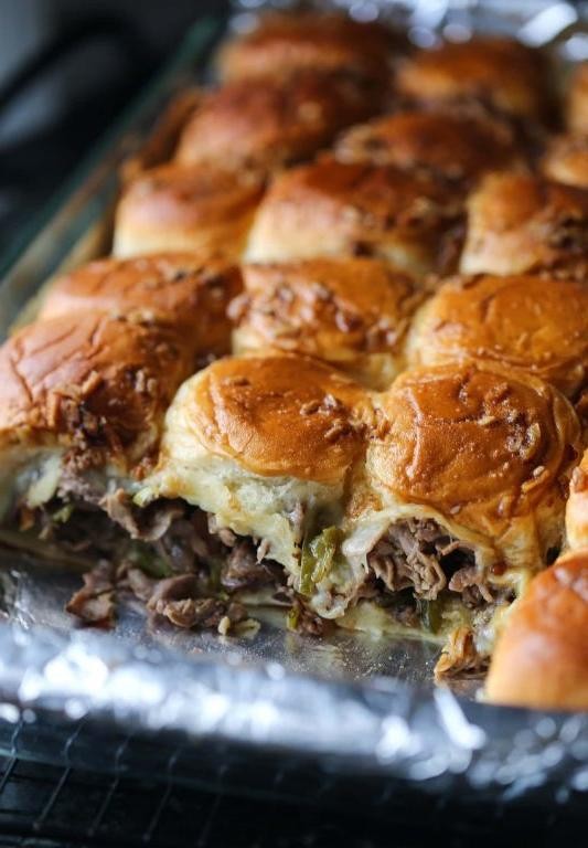 Cheesy Philly Cheesesteak Sliders