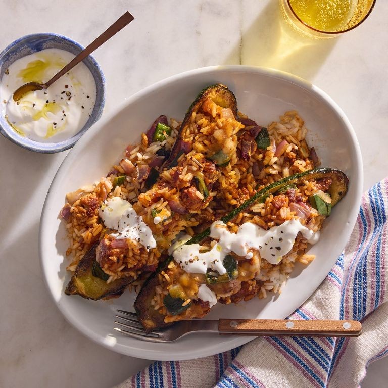 Cheesy Pork Stuffed Zucchini Boats