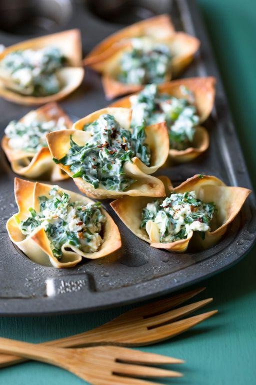 Cheesy Spinach and Ricotta Wonton Cups