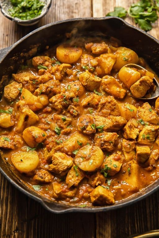 Chicken Breast and Potato Curry with Fried Onions