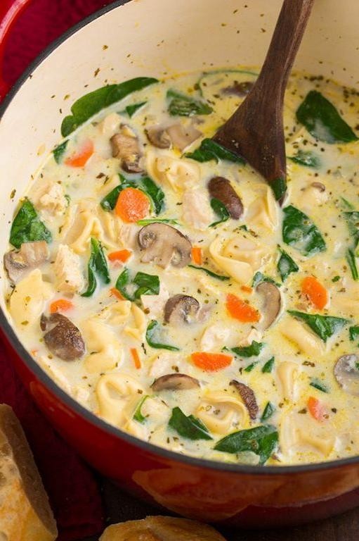 Chicken Noodle Soup with Spinach and Mushrooms