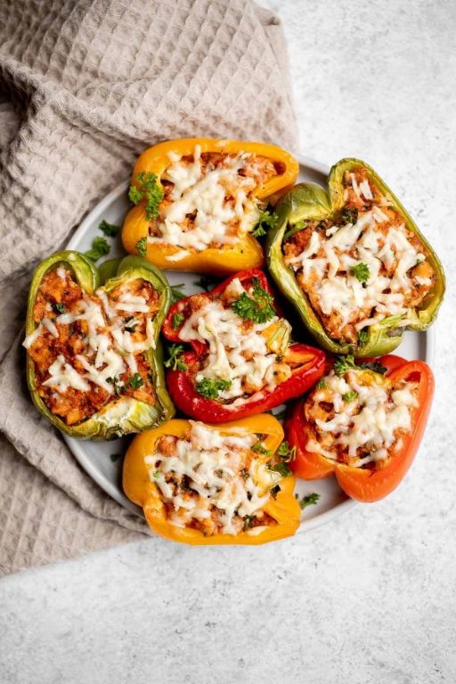 Chicken Parmesan Pasta Stuffed Peppers