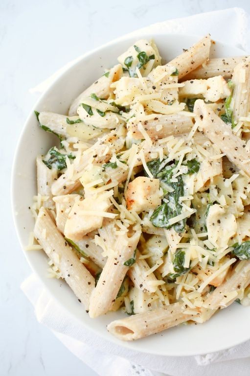 Chicken Parmesan Pasta with Spinach and Artichokes