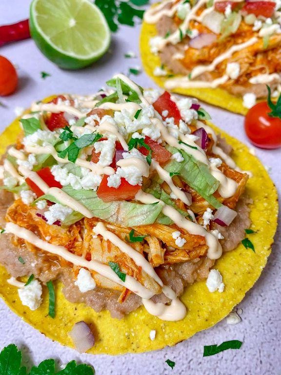 Chicken Tinga Tostadas with Cotija Cheese