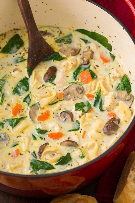 Chicken and Mushroom Soup with Spinach
