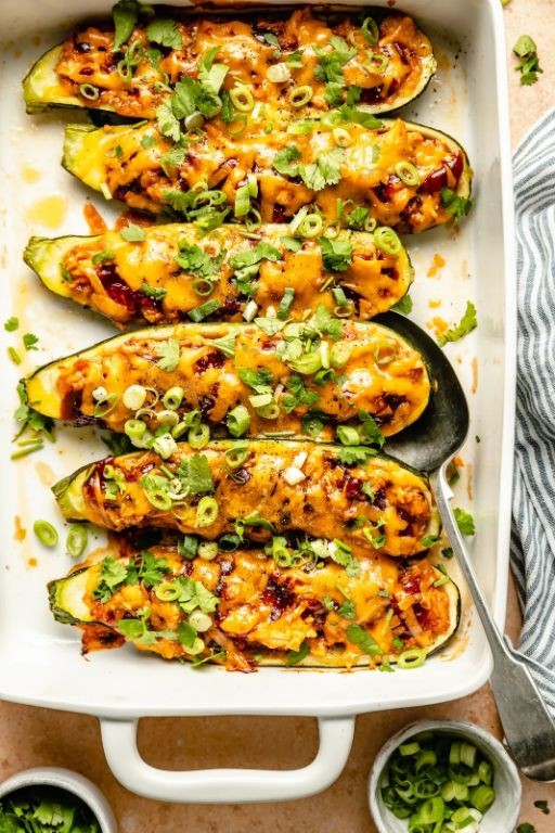 Chicken and Rice Stuffed Zucchini Boats