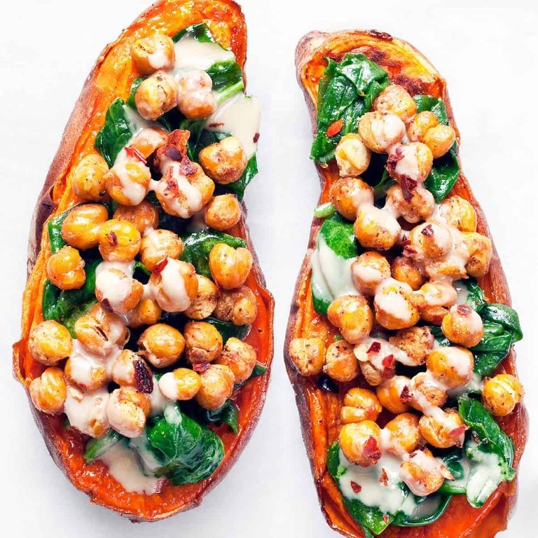 Chickpea and Spinach Stuffed Sweet Potatoes