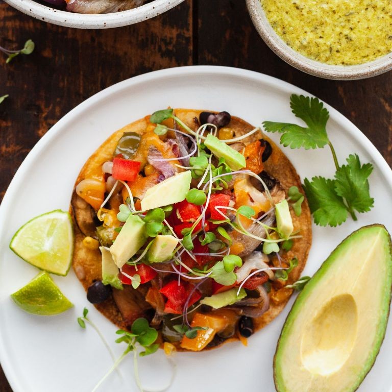 Chili Lime Roasted Veggie Tostadas