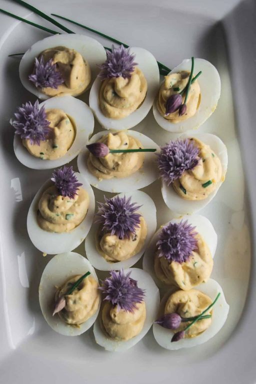 Chive Blossom Deviled Eggs