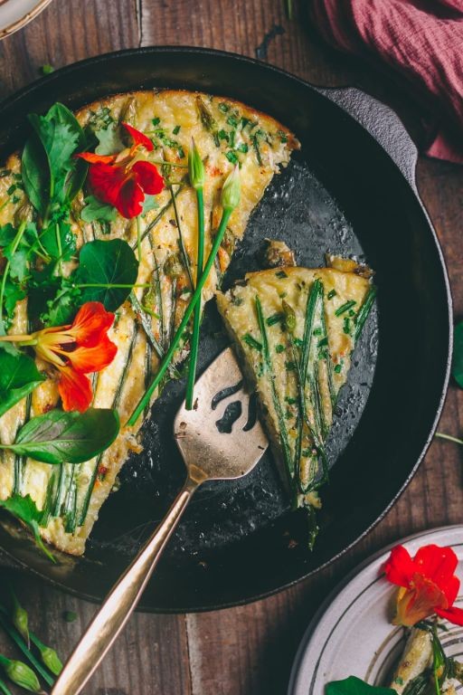 Chive Blossom Frittata with Fresh Herbs
