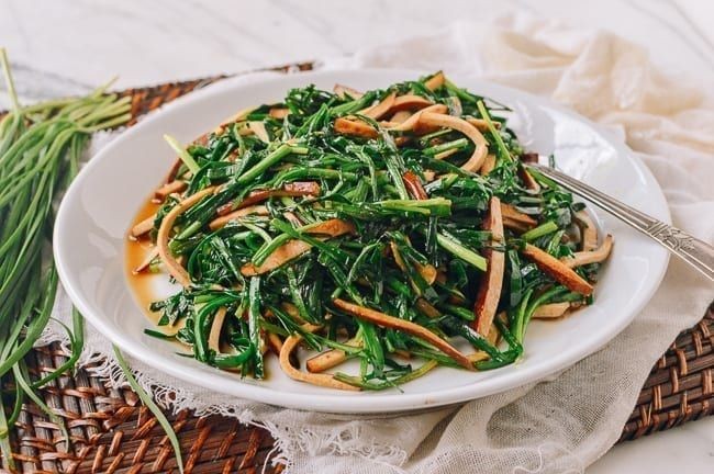 Chive Blossom Stir-Fry with Crispy Tofu