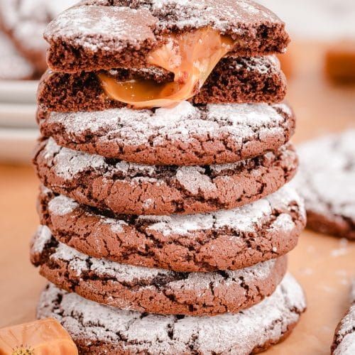 Chocolate Crackle Cookies with Caramel Drizzle