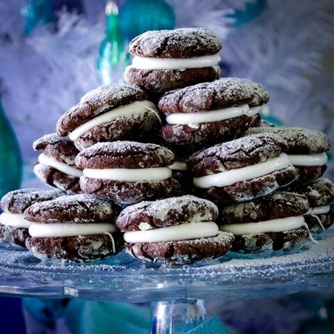 Chocolate Crackle Cookies with Marshmallow Filling