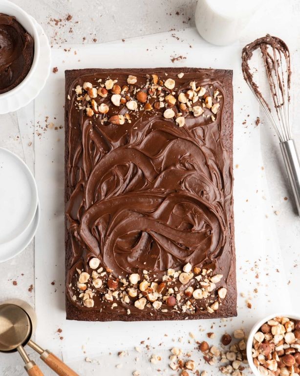 Chocolate Hazelnut Sheet Cake with Nutella Frosting